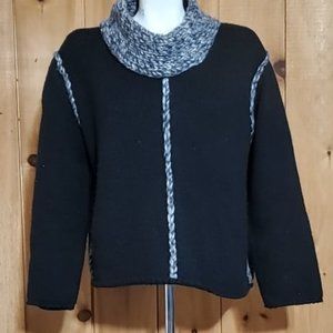 lecomte Black Wool Knit Sweater Gray Cowl Neck S